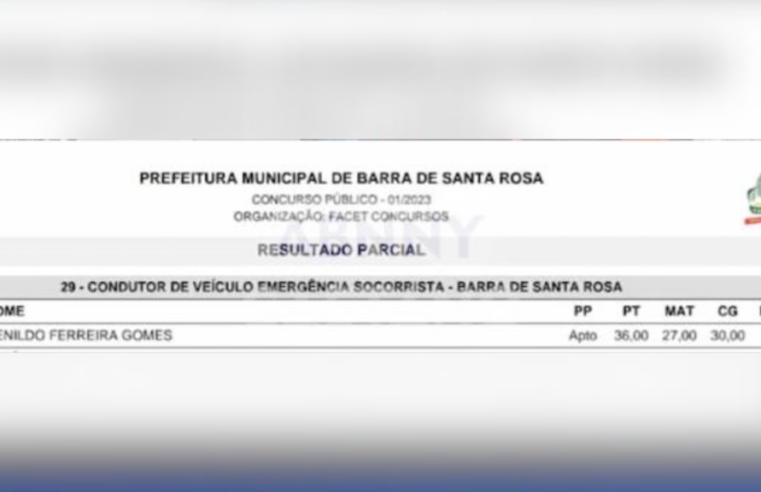 Candidato reprovado em prova prática é declarado apto em Barra de Santa Rosa/PB