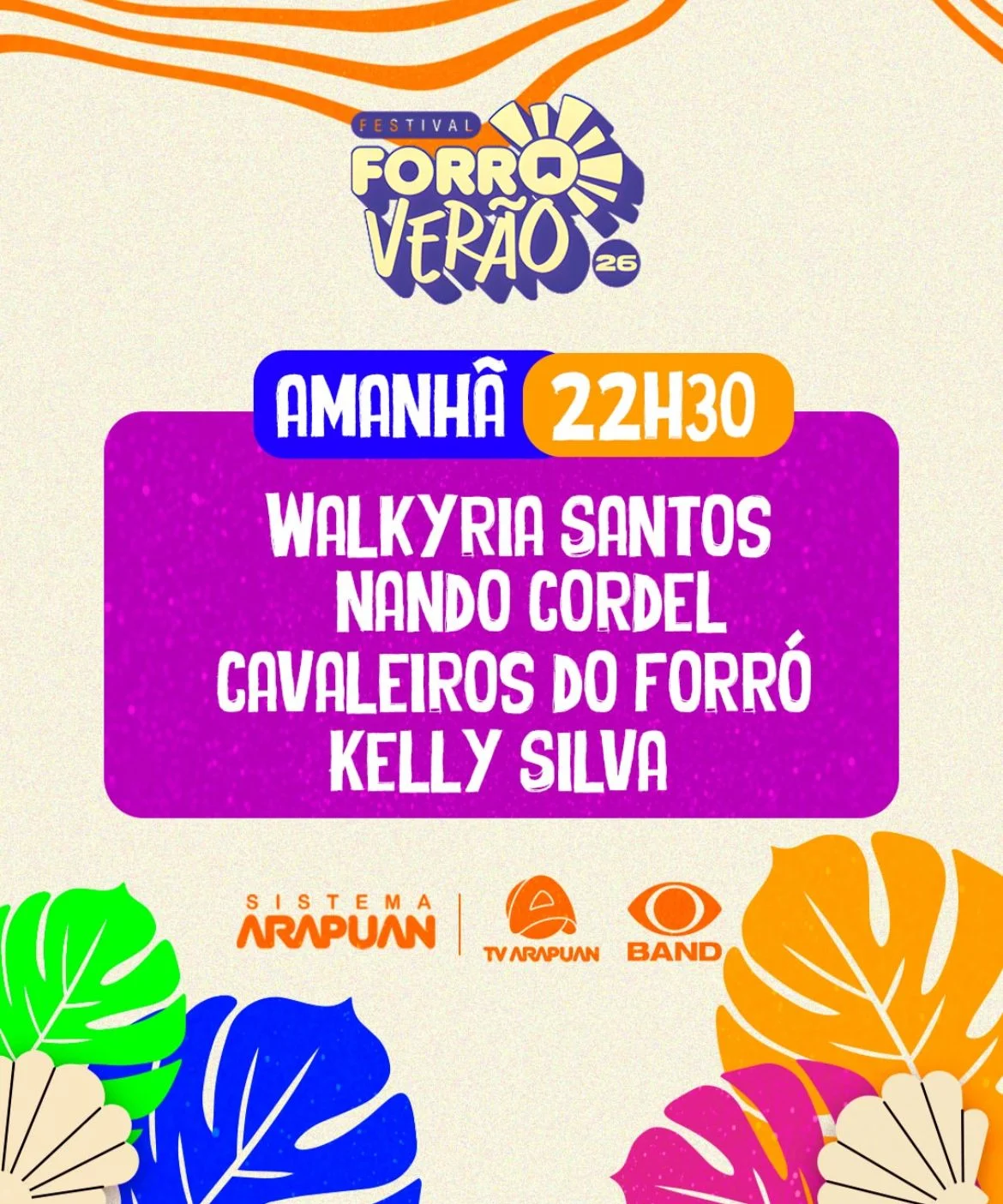 Forró Verão em João Pessoa: TV Arapuan transmite Walkyria Santos e Cavaleiros do Forró neste sábado (24), confira como assistir online e na TV