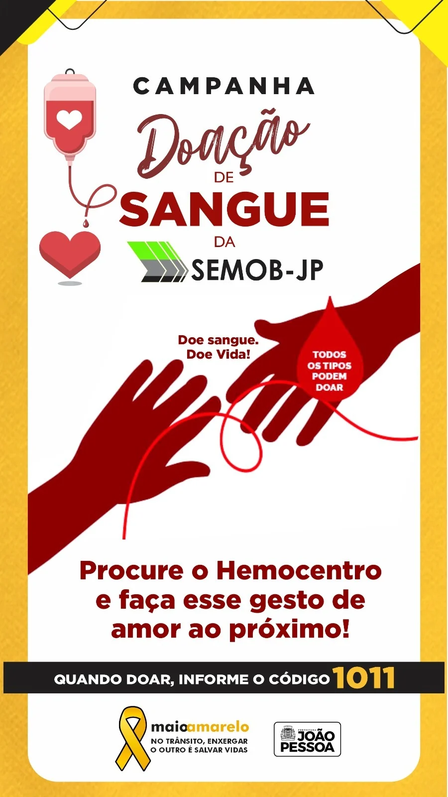 Semob-JP Lança Campanha ‘Maio Amarelo’ com Foco em Doação de Sangue e Segurança no Trânsito em João Pessoa