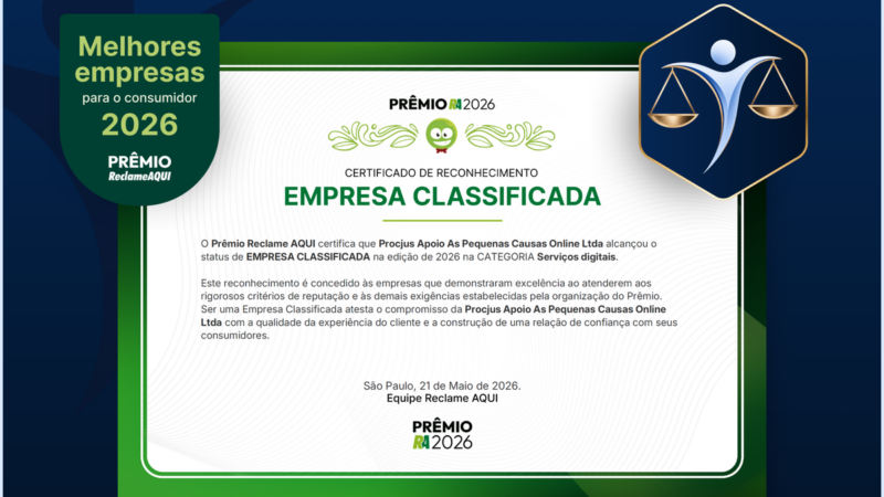 Procjus é classificada para o Prêmio Reclame AQUI 2026