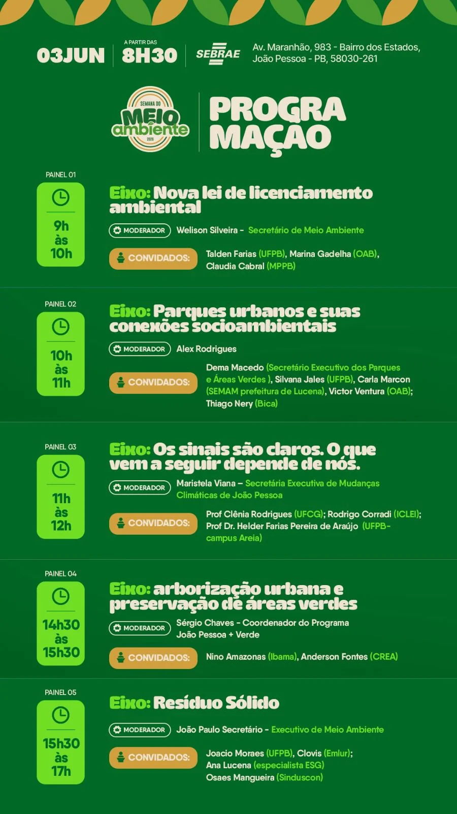 Semana do Meio Ambiente em João Pessoa: Debates sobre Licenciamento, Parques, Clima, Arborização e Gestão de Resíduos Agitam a Cidade