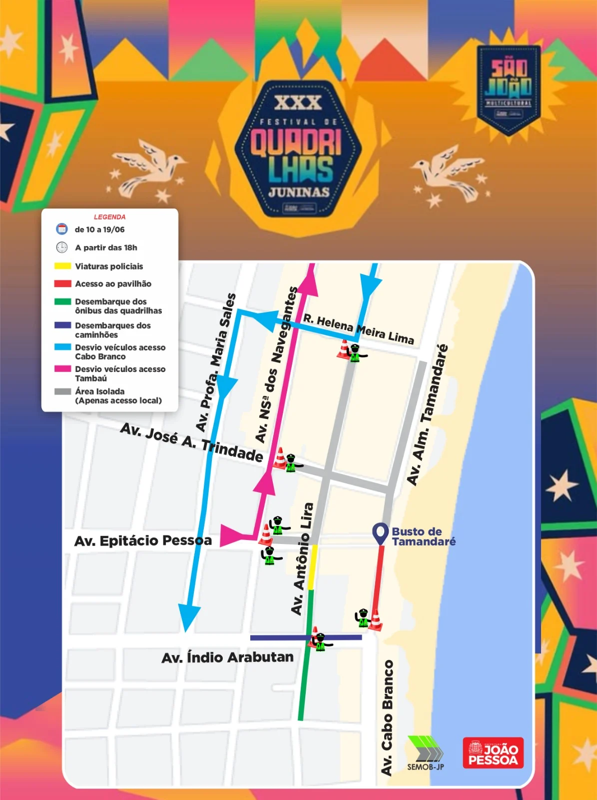Semob-JP Detalha Esquema Especial de Trânsito Para o Festival de Quadrilhas Juninas no Busto de Tamandaré