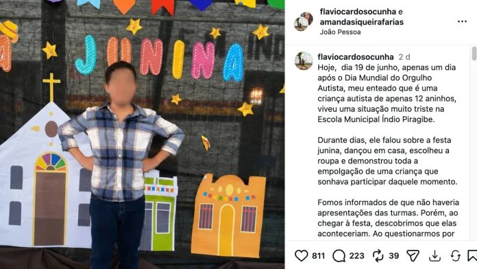 MP investiga exclusão de aluno autista em festa junina de escola municipal em João Pessoa: família denuncia descaso