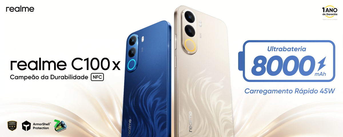 A realme lança C100x com bateria de 8.000 mAh no Brasil